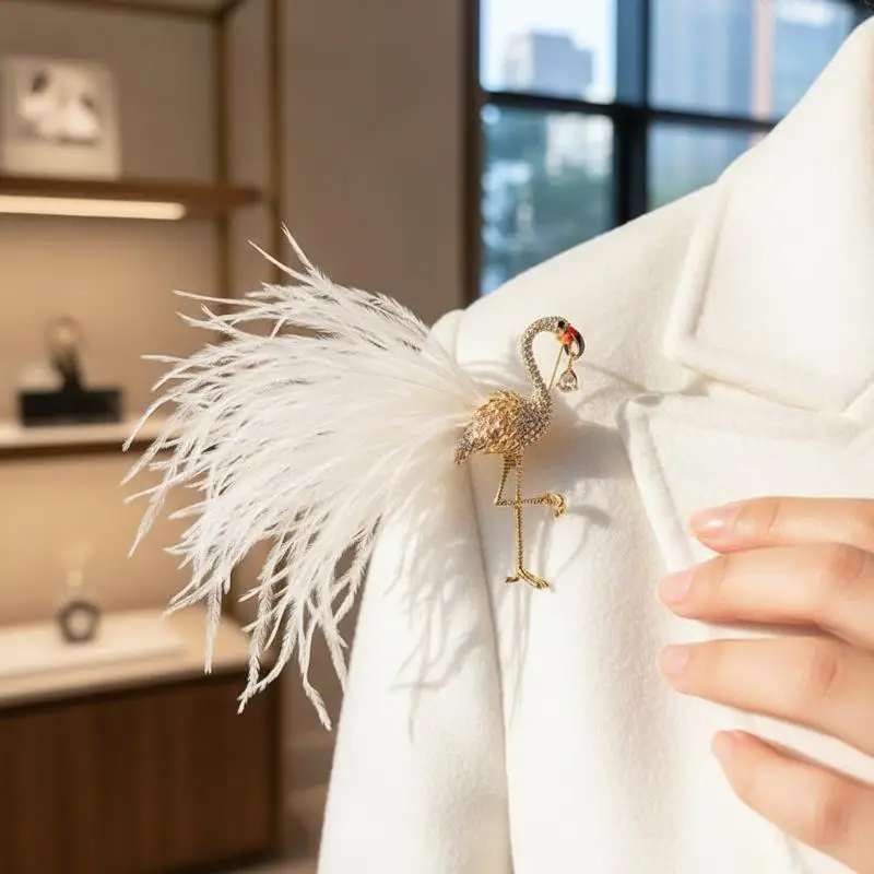 1Pcs Exqusitie Korean Style Unisex Animal Classic Brooch Jewelry Elegant Women Girls Fashion Feather Flamingo Badges Pin