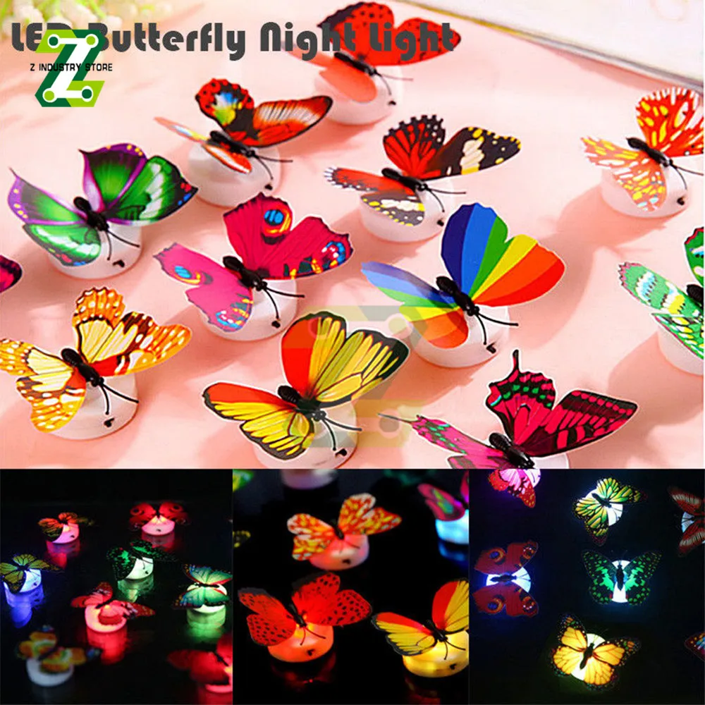 LED Wall Stickers Colorful Changing Butterfly Glowing Wall Decals Night Light Lamp Home DIY Living Room Wall Sticker