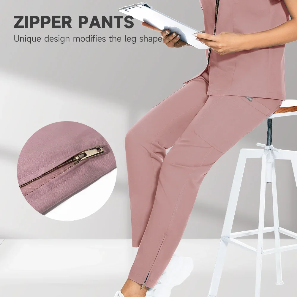 Pantalones de cintura elástica con cremallera, uniforme de trabajo con múltiples bolsillos, alta calidad, clínica Dental, veterinaria, moda de verano