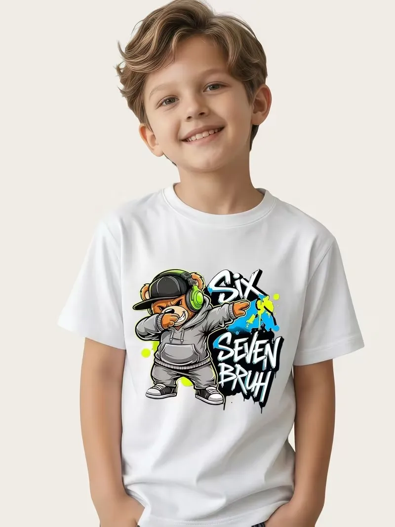 Italian Brainrot Brush Boys Baumwoll-T-Shirt SIX SEVEN 67 Digital Puzzle Print Kinder Freizeit-Oberteil Kurzarm-T-Shirt für Kinder – Detail 5