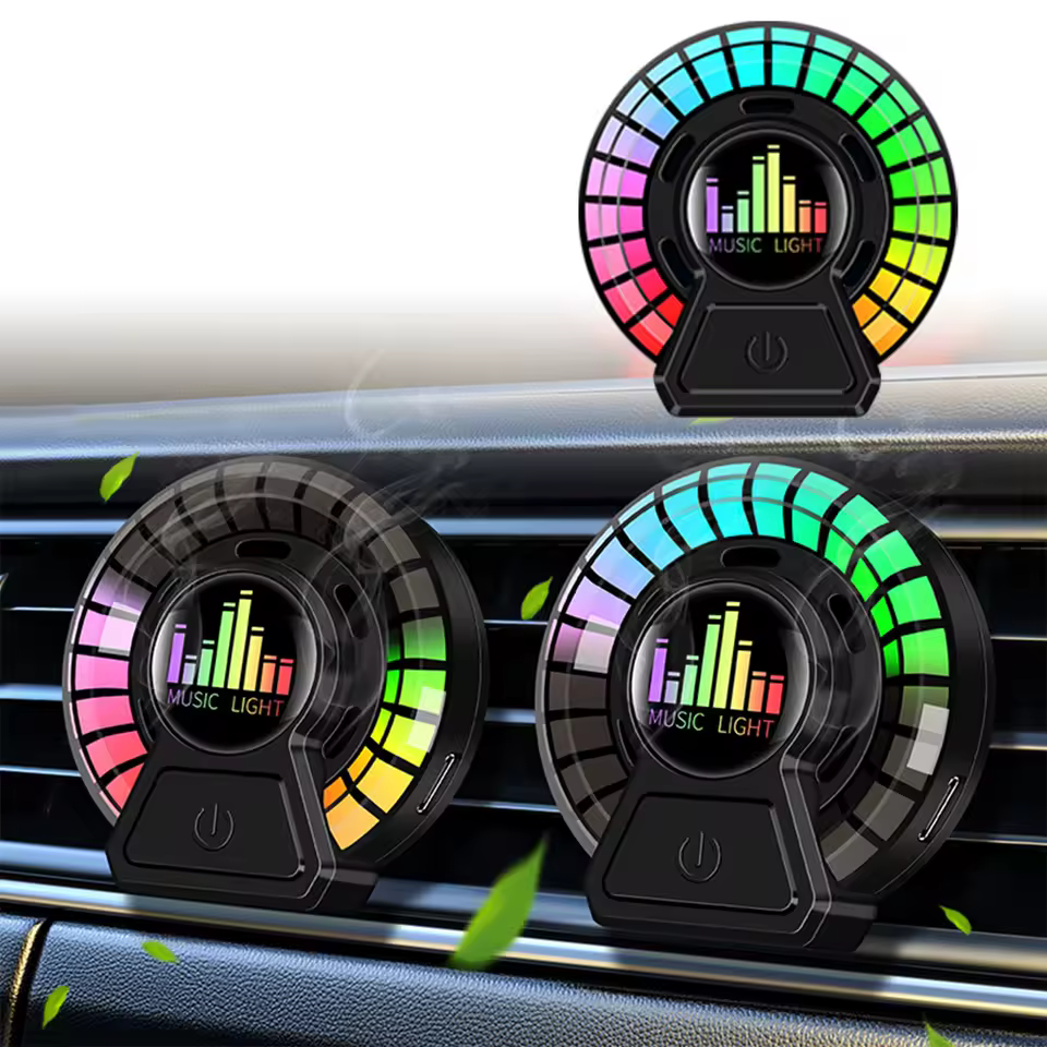 Modern Car Air Freshener pulsing to music rhythms.
