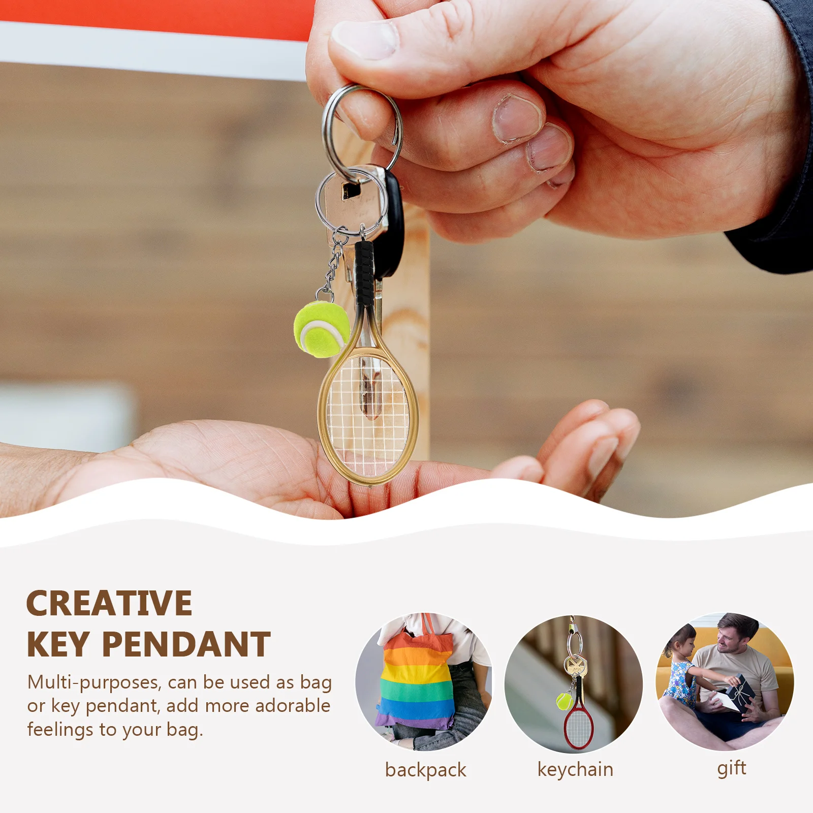 

3pcs Tennis Racket Keychains Decorative Sports Key Rings Bag Charms Portable Multi Function Keychain Accessories
