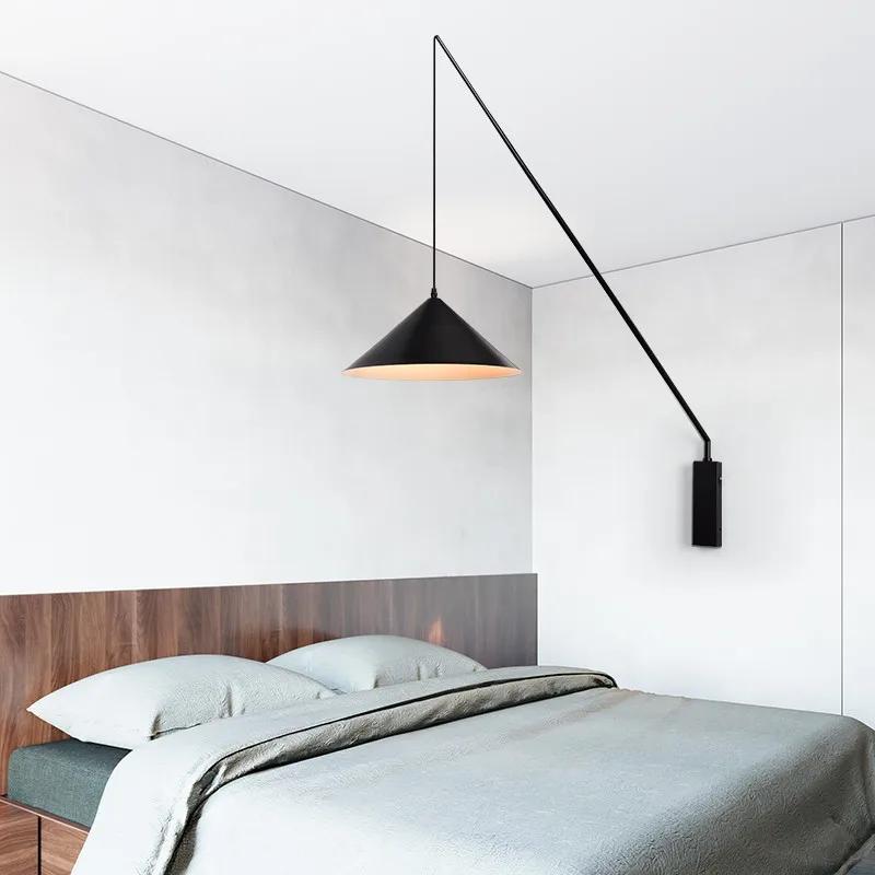 Nordic Simple Bedroom Modern Industrial Style Creative Fishing Rod Restaurant Living Room Decoration Study Long Rocker Wall Lamp