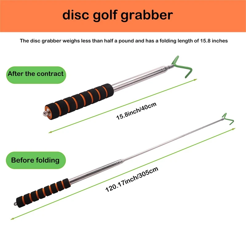 2X Disc Golf Retriever Telescoping Disc Golf Grabber Durable Stainless Steel Disc Golf Retrieving Device Retrieve Discs