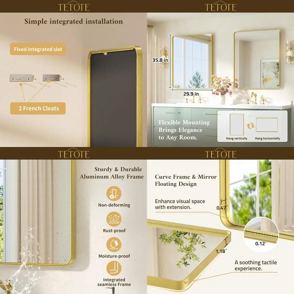 

Зеркало для ванной комнаты, горизонтальное, 30 x 36 дюймов, настенное, из матового закаленного стекла, цвет золотистый, для декора ванной комнаты