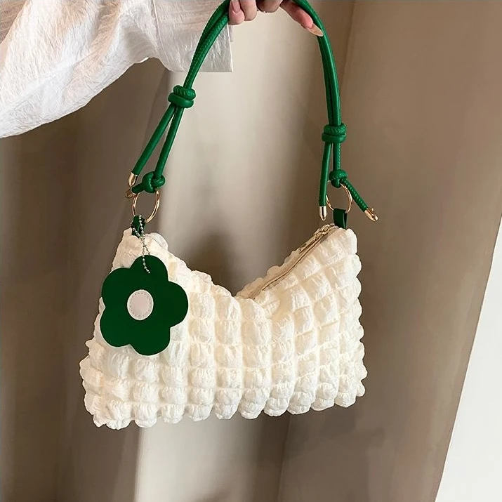 Black Blue Pink White Green Bubble Puff Flower Cloud Hobo Bag Handbag PU Leather Charm Soft Underarm Shoulder Handle Purse Girls