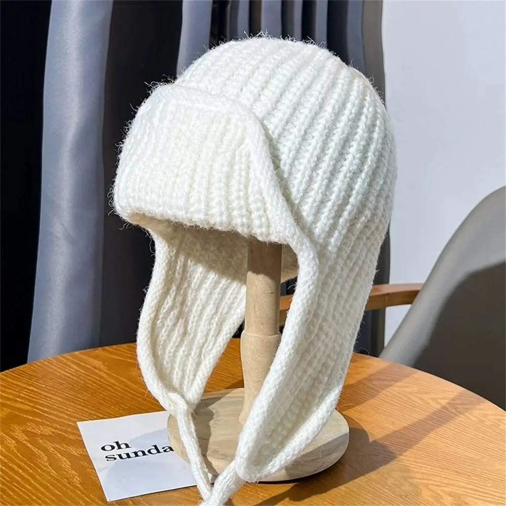 Fashion Solid Color Knitted Hat Thickened Winter Warm Ear Protection Lei Feng Hat for Outdoor Riding