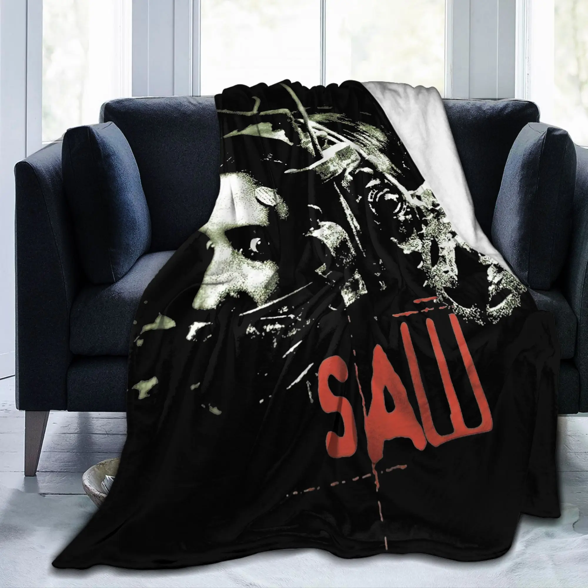 Saw Horror Movie Blanket Cover Funny Halloween Jigsaw Flannel Throw Blankets Home Couch Printed Soft Warm Bedspreads Breathable