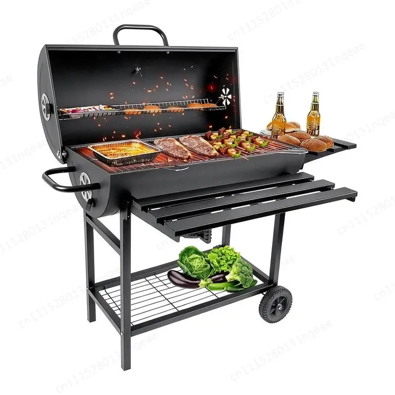 Charcoal Grill Outdoor Backyard Patio Party Barrel Side Table Cooking BBQ Area 590 Sqft
