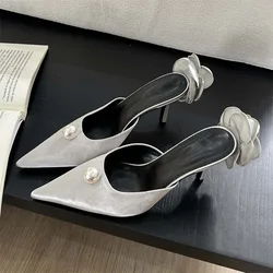 Eilyken Designer Slingbacks Silk Flower Woman Pumps Fashion Shallow Pointed Toe Low Heels Shoes Ladies Slippers