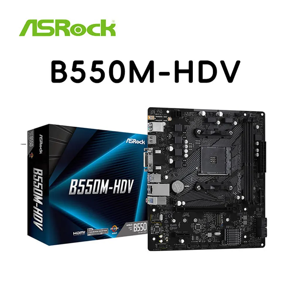 

ASRock B550M-HDV Desktop M-ATX White Motherboard Socket AM4 DDR4 128GB PCIe4.0 M.2 SATA 3 placa mae Support Ryzen 5000 CPU