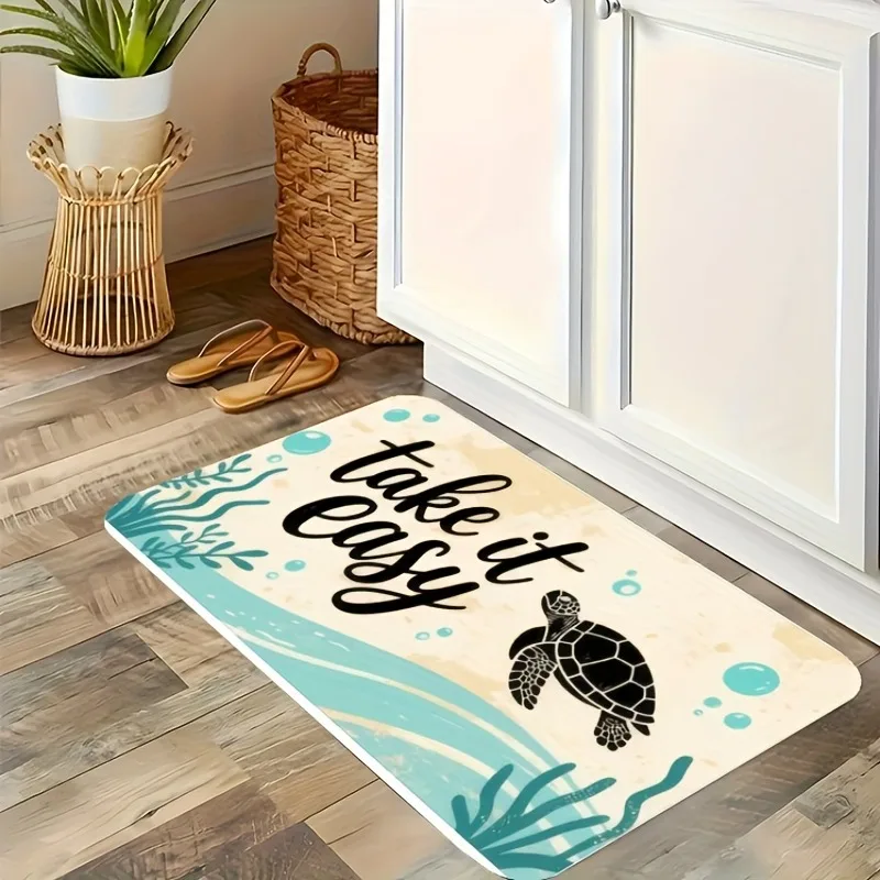 

1PC Relaxing Coastal Retreat Kitchen Rug Non-Slip Door Mat Pop design Bathroom Rug Bath Mat Carpet for Home Sink Laundry Decor