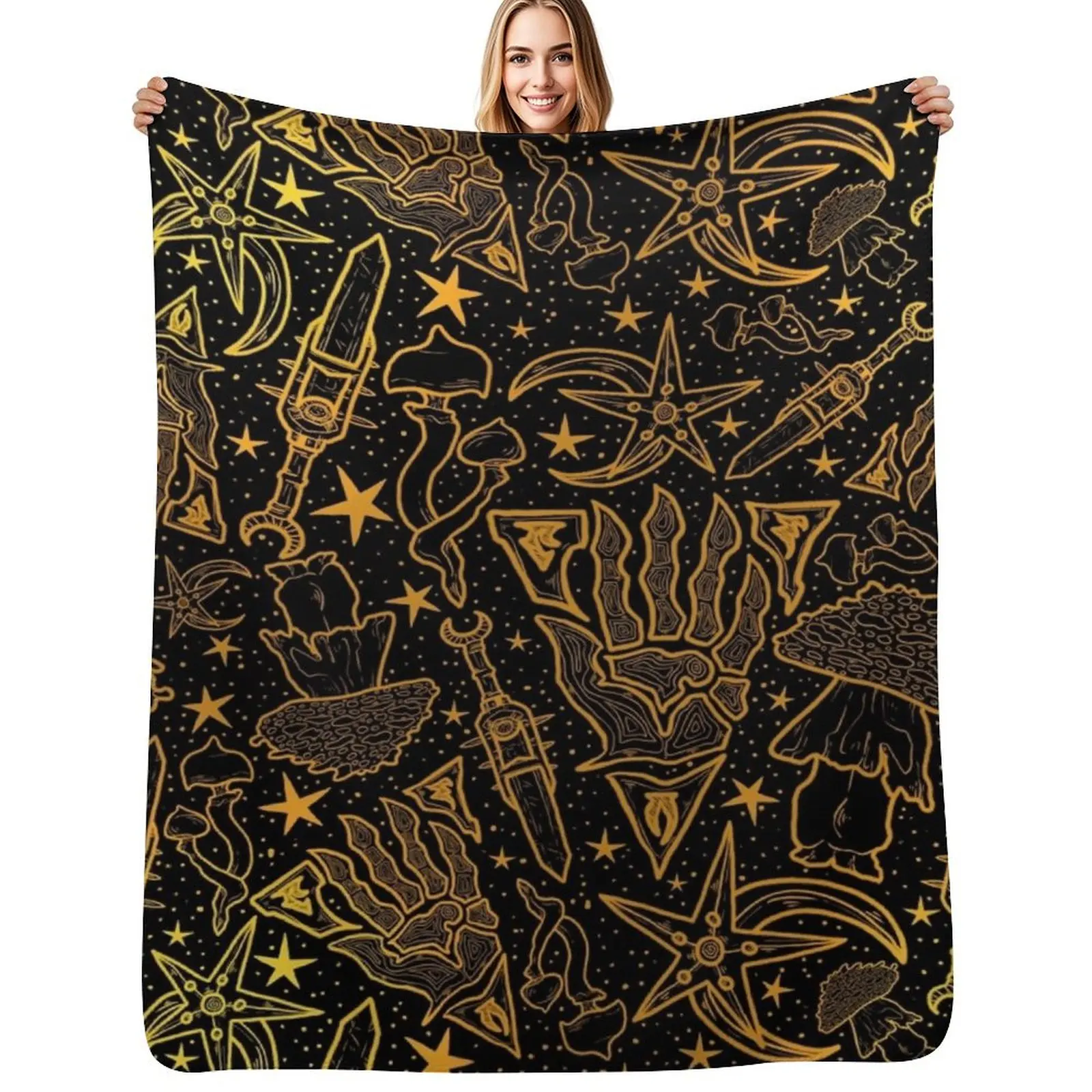 Nerevar's Incarnate | Morrowind Gold Pattern | GOTY Edition Inspired Scrolls Elder Online Fantasy RPG Dunmer Throw Blanket