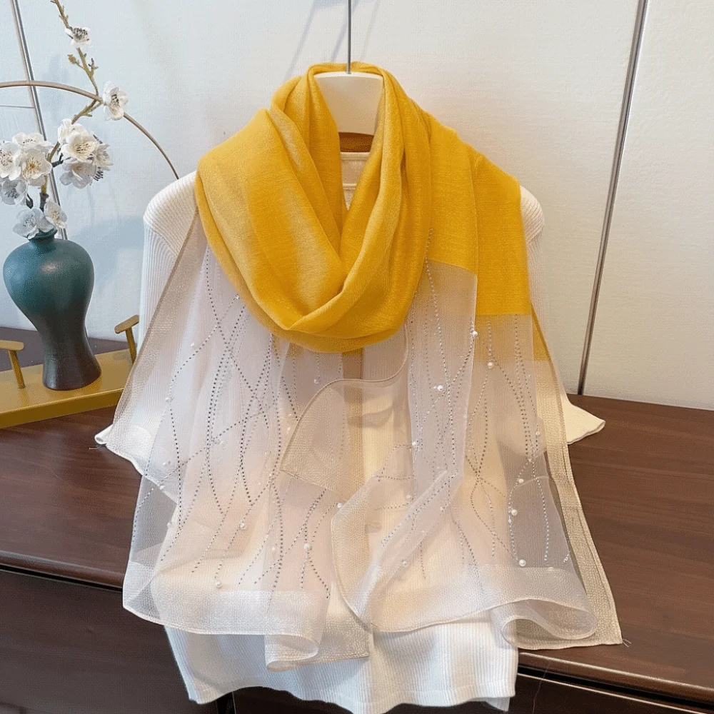 

Elagant Shimmer Pearls Striped Hijab Scarf Soft Plain Solid Lady Bandanas Long Breathable Foulard Hijab