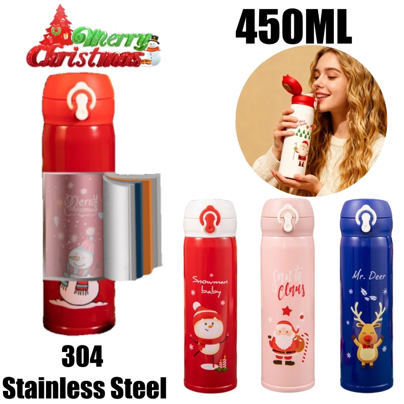 

Cartoon Thermos Mug 304 Stainless Steel Insulated Tumbler Pop Open Lid Christmas Gift for Couples Creative Drink Bottle