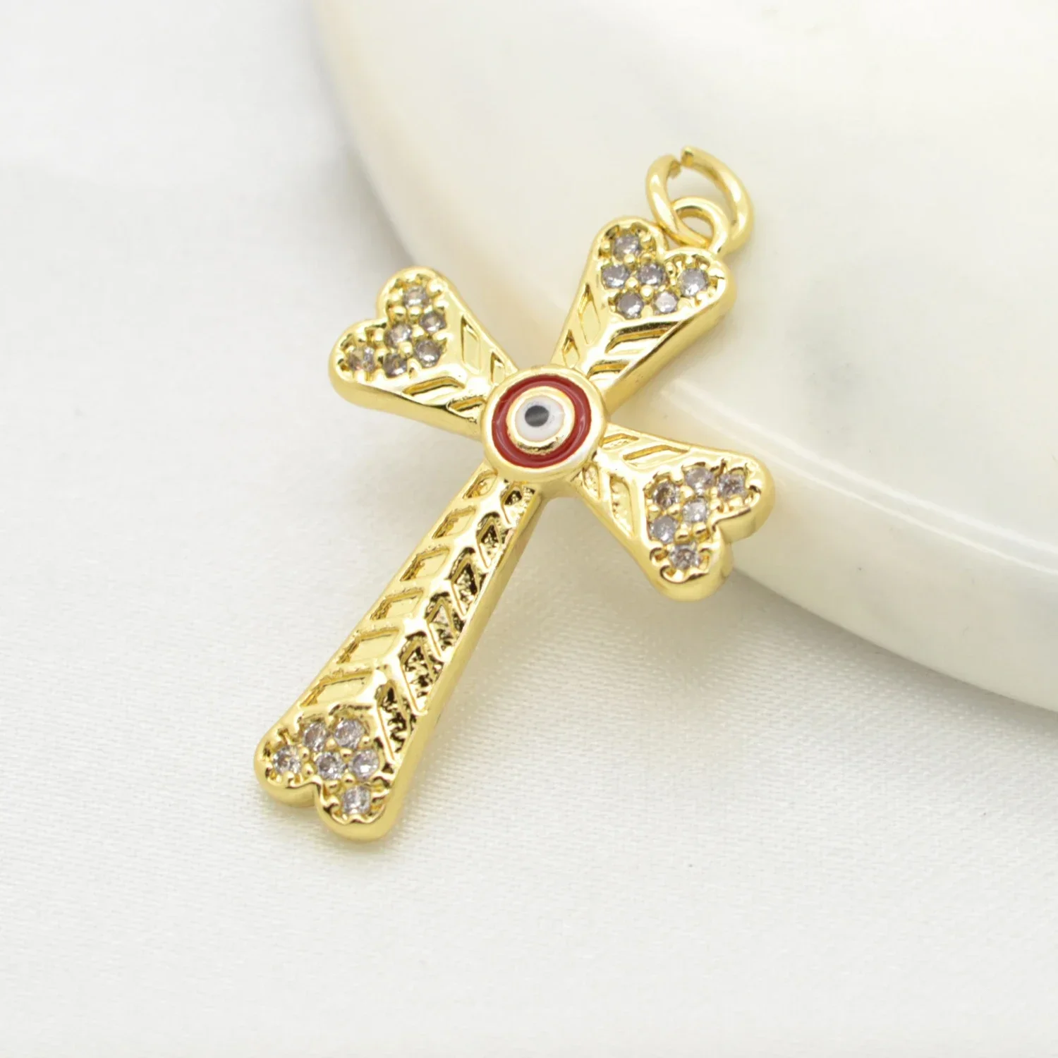 14 Pcs Enamel Evil Eye Cross Pendant for Diy Necklace Bracelet Making Micro Inlay Zircon Brass Plating Jewelry Charms Wholesale