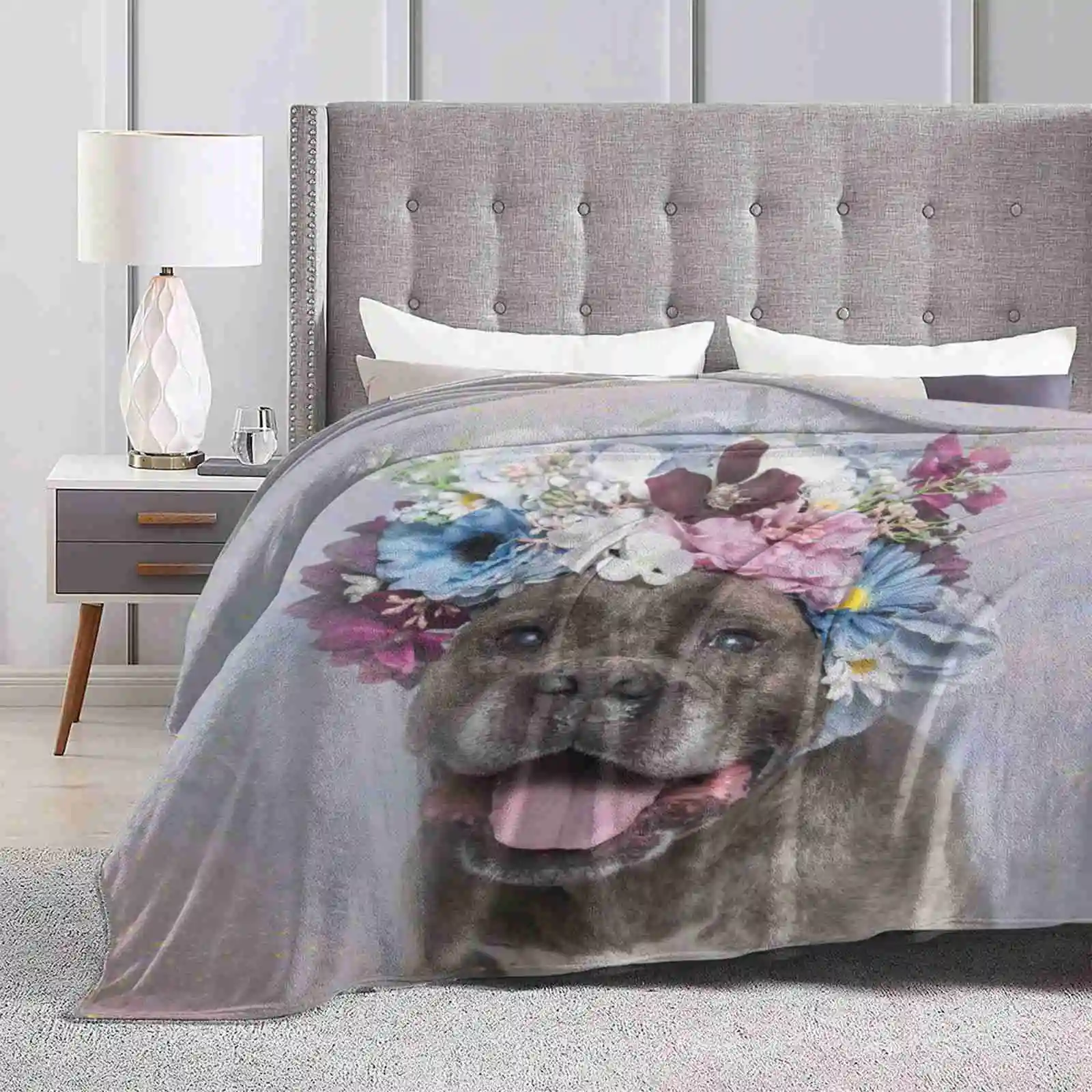 Flower Power , Rumple Soft Warm Light Thin Blanket Pit Bull Flowers Dog Rescue Shelter Love Flower Crown Pitbull Sophie Gamand