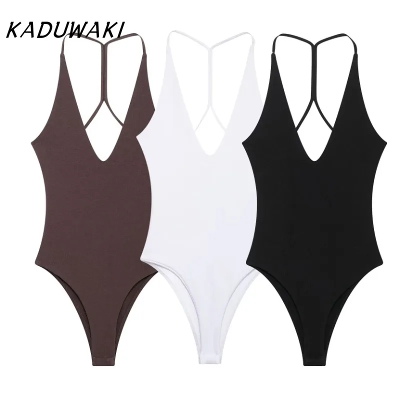 

KADUWAKI Summer Women's Strap Slim Fashion Style Sleeveless Round Neck Jumpsuit American Retro Spicy Girl Swimwears Beach Wear