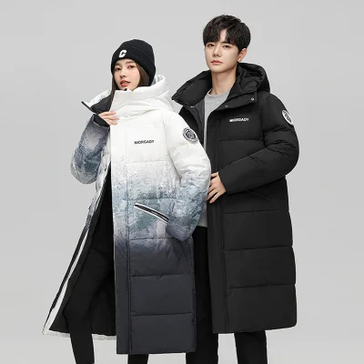 

Fashion Man White Goose Down Jacket Hooded Warm Thick Long Puffer Jacket Winter Jackets for Man Down Parka Couple Windproof Coat