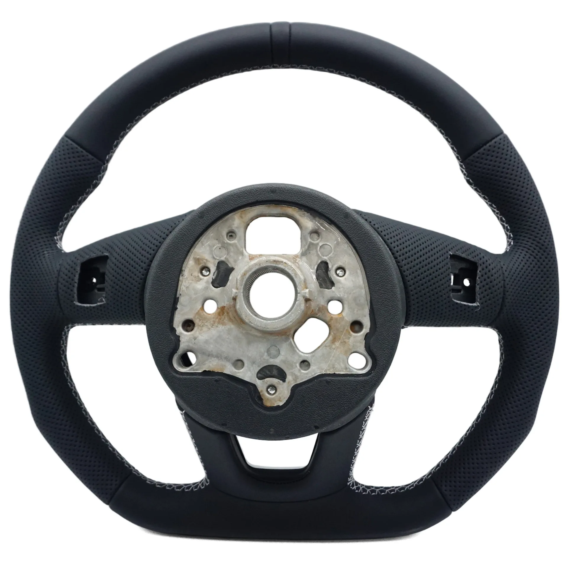 Suitable for Audi A4B9 S standard semi-punched white line black leather correcting standard sports flat bottom steering wheel