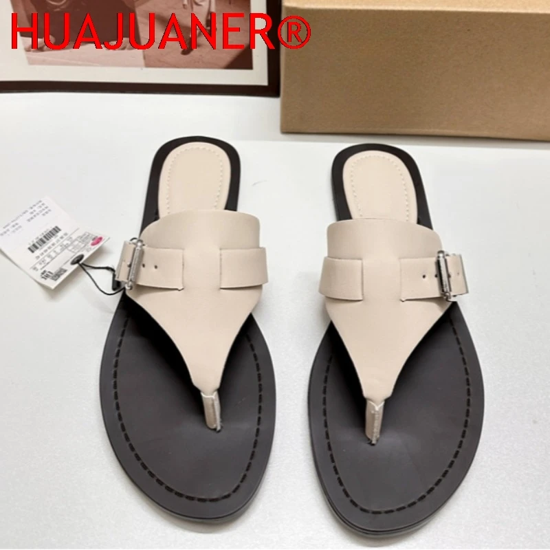 Women Flat Flip Flops 2025 Summer Luxury Brand Buckle Belt Ladies Beach Shoes Non-slip Sole Outdoor Breathable Leisure Slippers