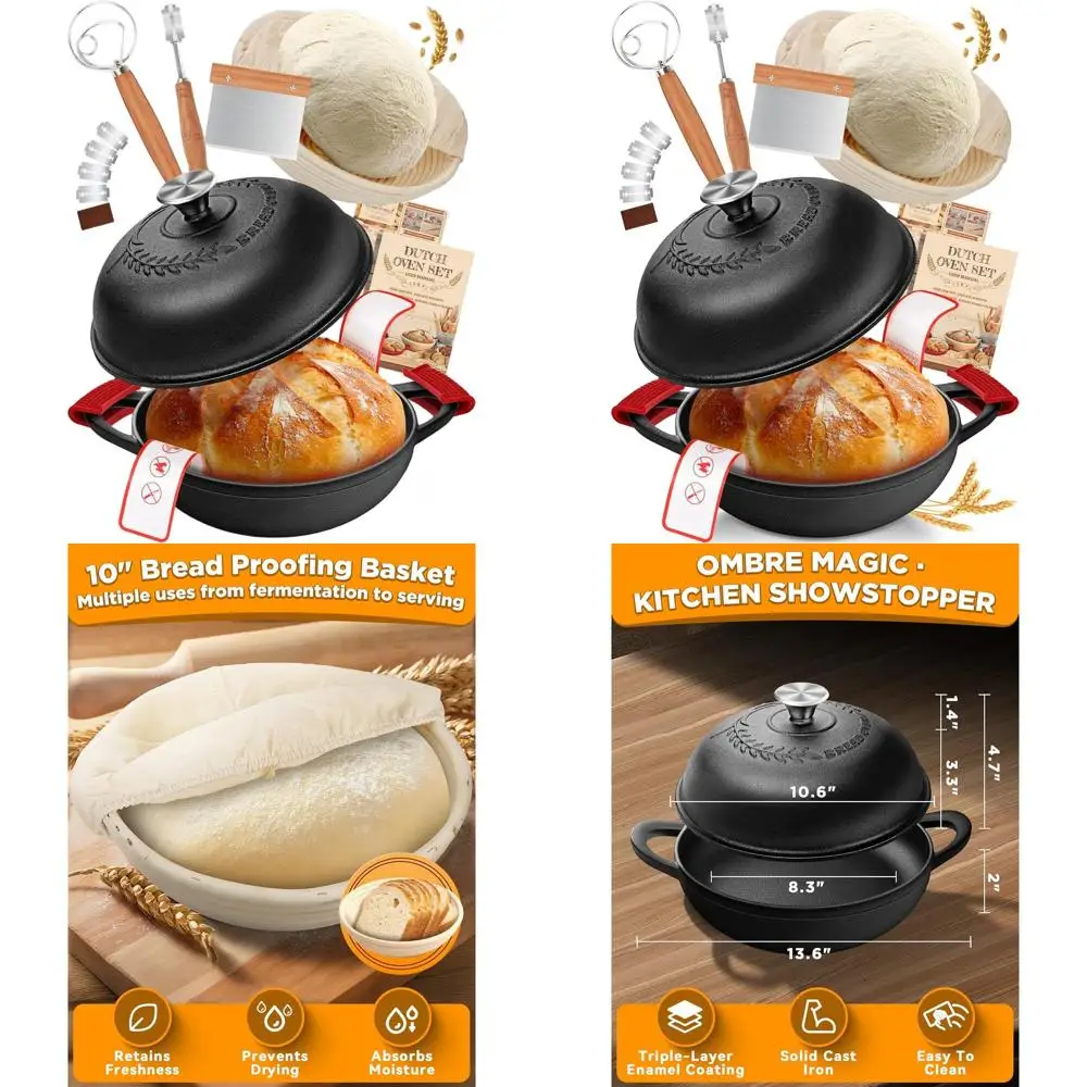 

Чугунная сковорода-казан на 6 кварт с крышкой и набором для приготовления закваски для выпечки аутентичного хлеба ручной работы