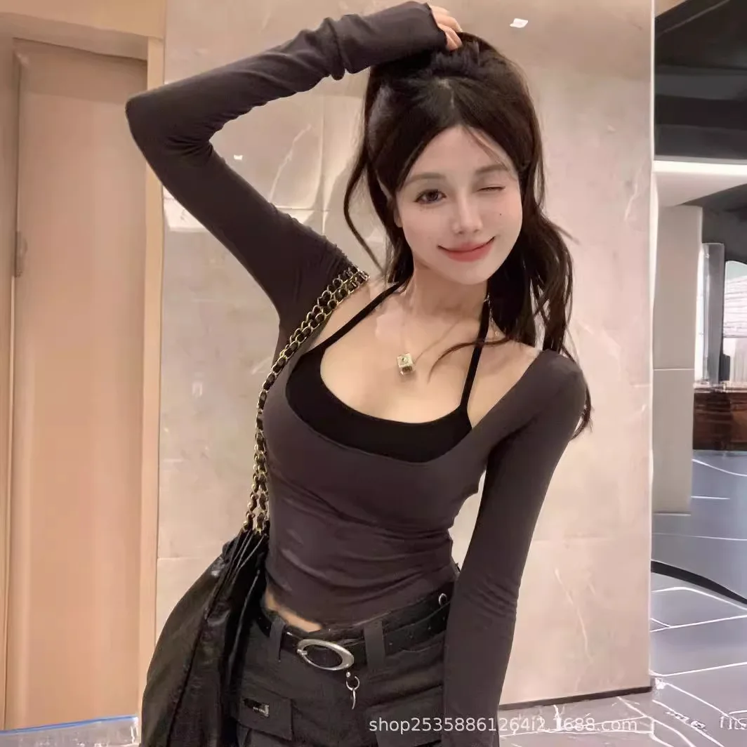 Sexy Tight Neck Top Women's Top Two-piece Set