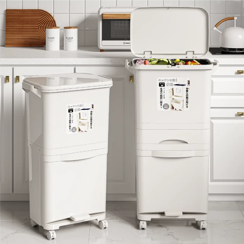 

Japanese Sle Kitchen Tra Can High Model No Need to Bend over Large Capaci Mobile Classin Cover Sanitary Barrel