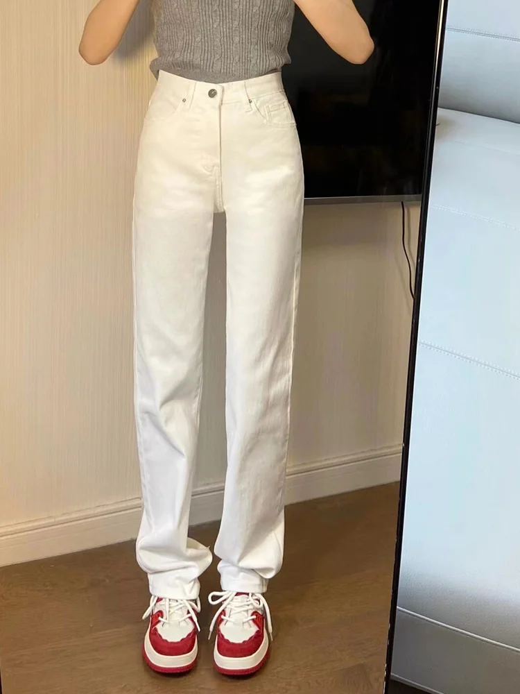 

Женские джинсы-сигареты с высокой талией, прямые, белые, облегающие, эластичные, для весны и осени