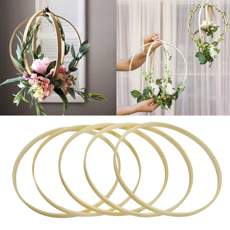 5Pcs 9-30cm DIY Hanging Bamboo Ring Wooden Circle Round Catcher DIY Hoop For Flower Wreath Wedding Garden Hanging Decor Supplies