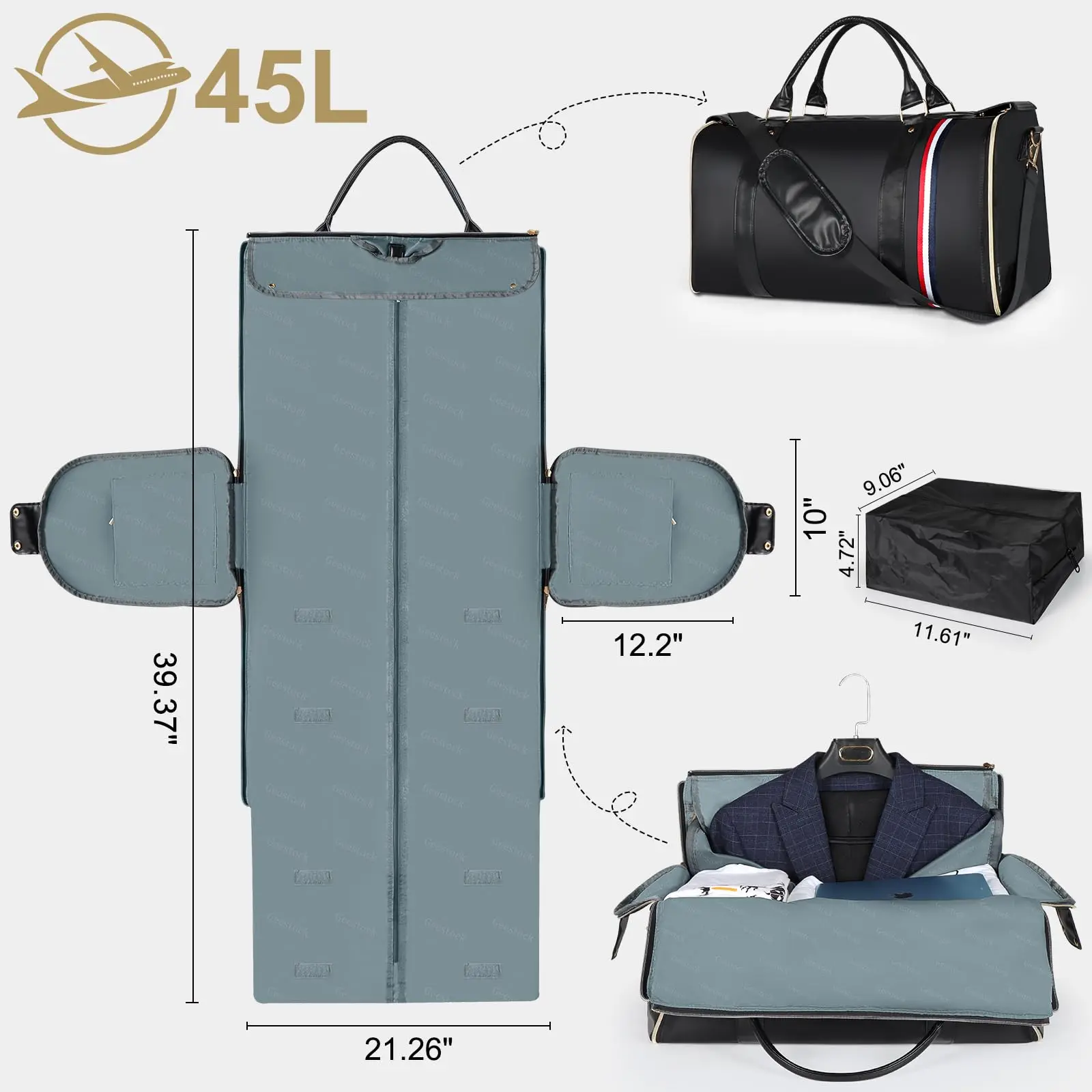 Geestock Convertible Duffle Garment Luggage Carry On Weekend Bag Travel Duffel Tote Bag Yoga Gym Bag for Business Trips Sport