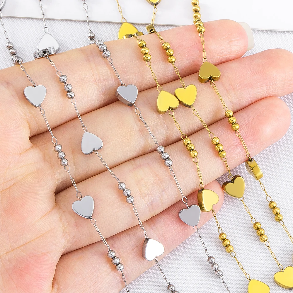 1Meter 18K Plated Stainless Steel Square Heart Shape Beads Chains for DIY Handmade Necklace Bracelets Jewelry Making Accessories