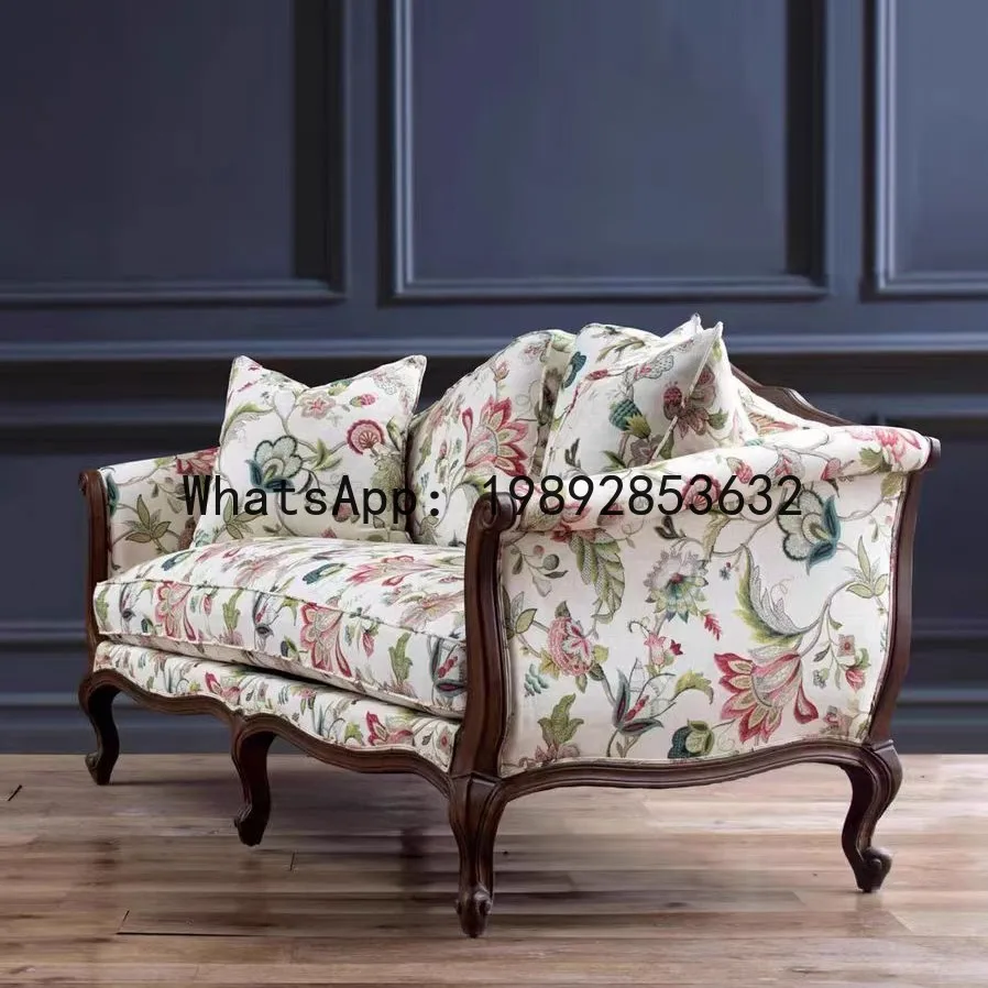 a-15 rustic solid wood fabric sofa - loveseat/three-seater with linen print, living room tiger chair, bedroom single sofa chair