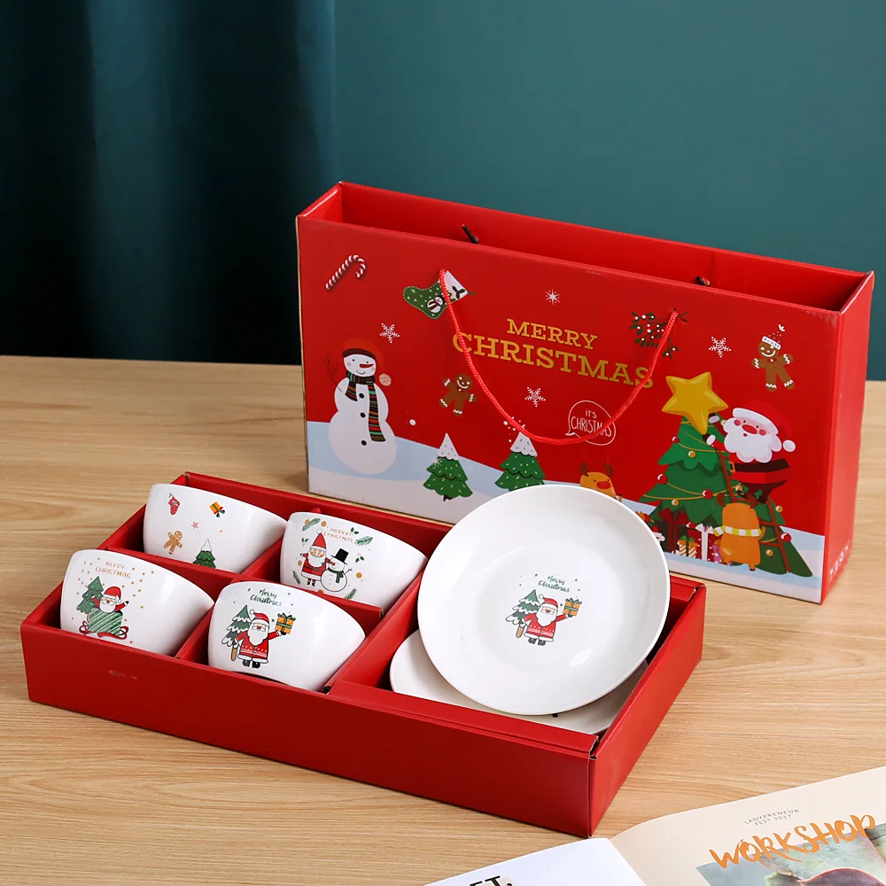 Creative Cartoon Santa Claus Ceramic Dining Set 4 Bowls 2 Plates Christmas Gifts Festive Kitchenware Tableware Collection