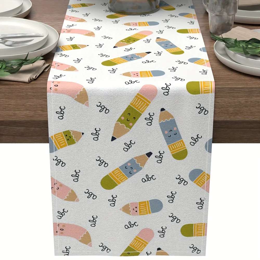 1 Piece of School-Themed Table Runner in Soft Colors, Suitable for Farmhouse, Indoor, Kitchen, Celebrations, Table Decoration, Restaurant, and Banquet Decoration Supplies