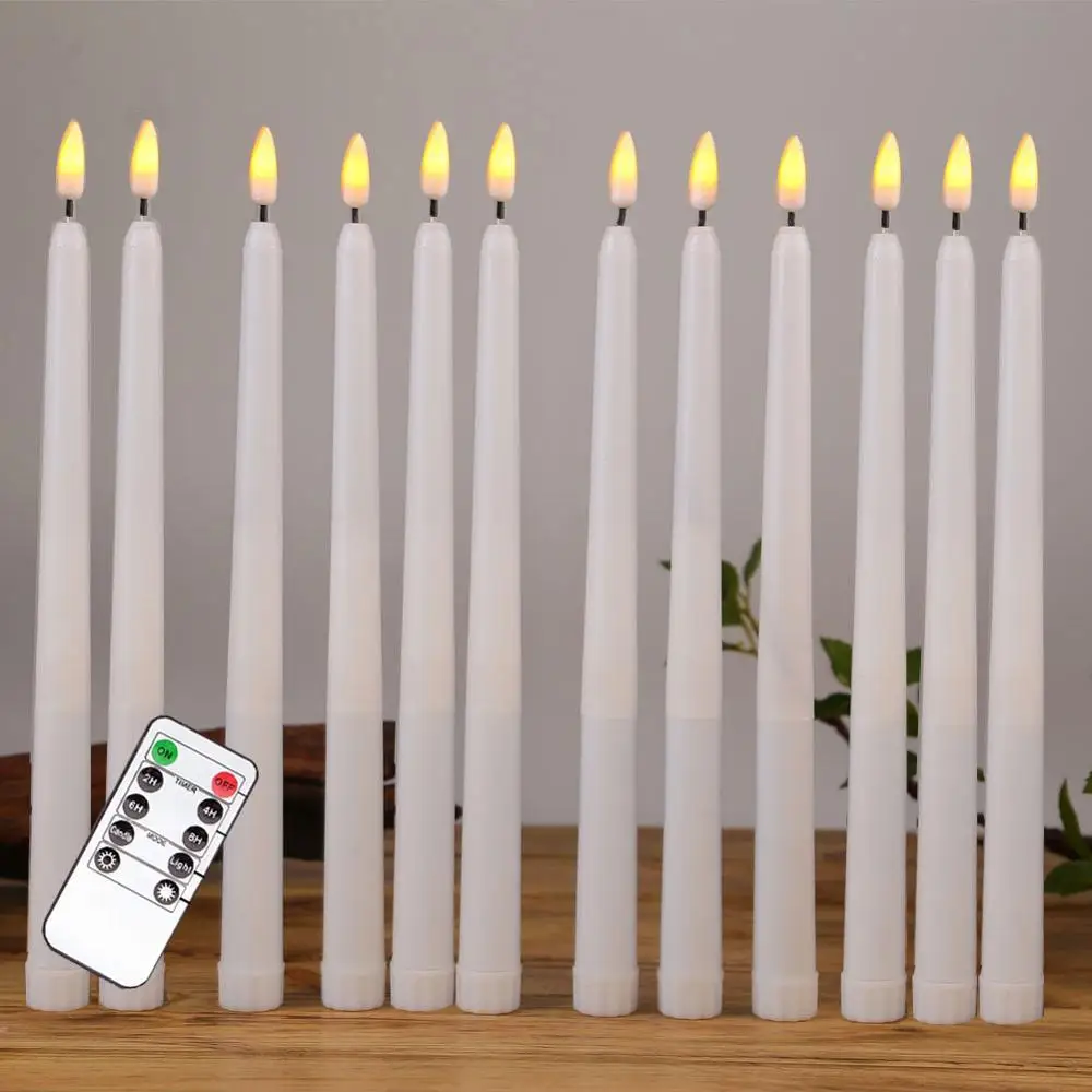 

Pack of 6/12pcs Flickering Remote LED Candles,Plastic Flameless Remote Taper Candles,bougie led For Dinner Party Decoration