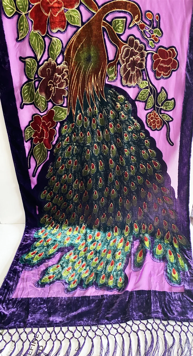 Hot Sale Black Chinese Women\'s Velvet Silk Shawl Scarf Wrap Scarves Peafowl WS006-C