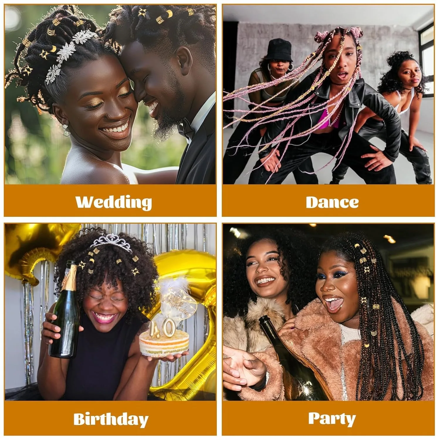 드레드락용 금도금 속이 빈 헤어 링 40개 세트 - 땋은 머리 연장 액세서리 |   DIY 헤어 주얼리 키트