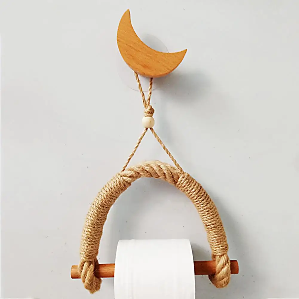 

Hemp Rope Tissue Holder Hole-Free Wall Hanging Cotton String Hemp Rope Tissue Holder with Suction Cup Roll Paper Holder