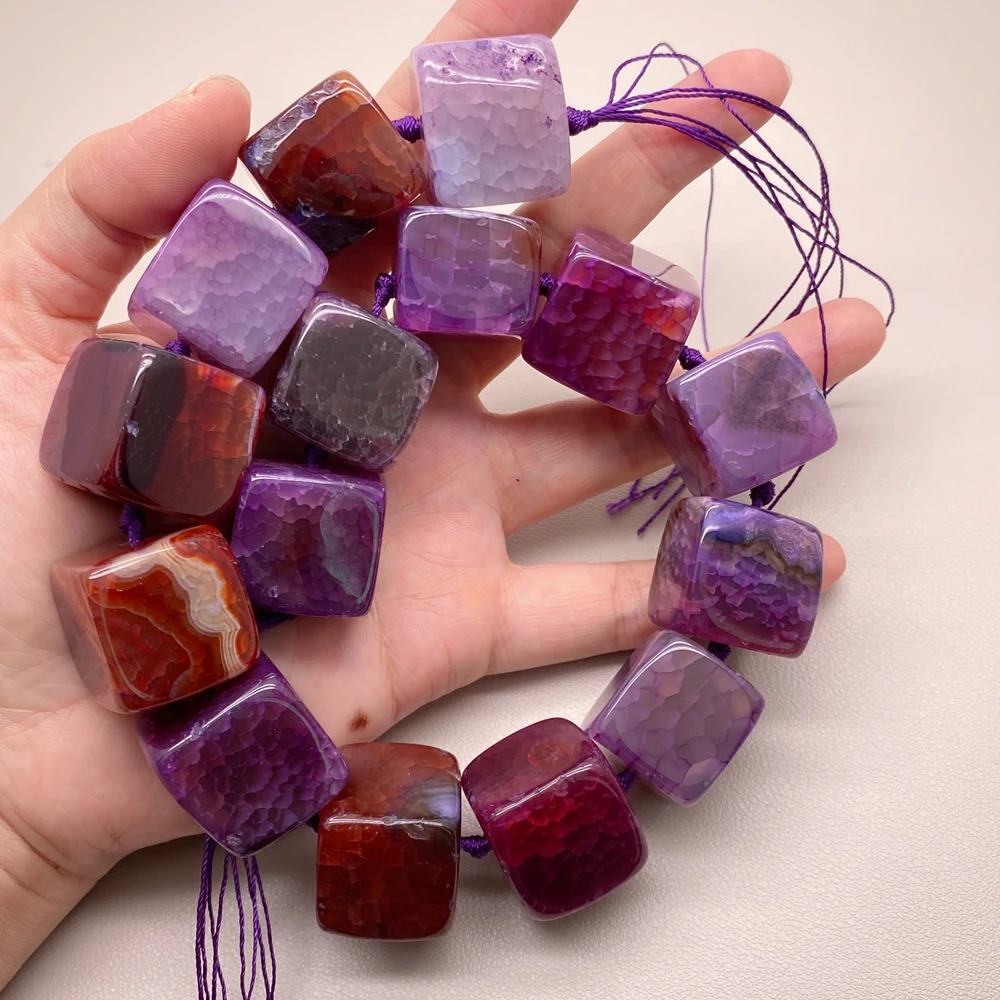 One strand 23mm Purple Dragon Vein Agate Cube Loose Beads Cracked Gemstone Beads for Jewelry DIY