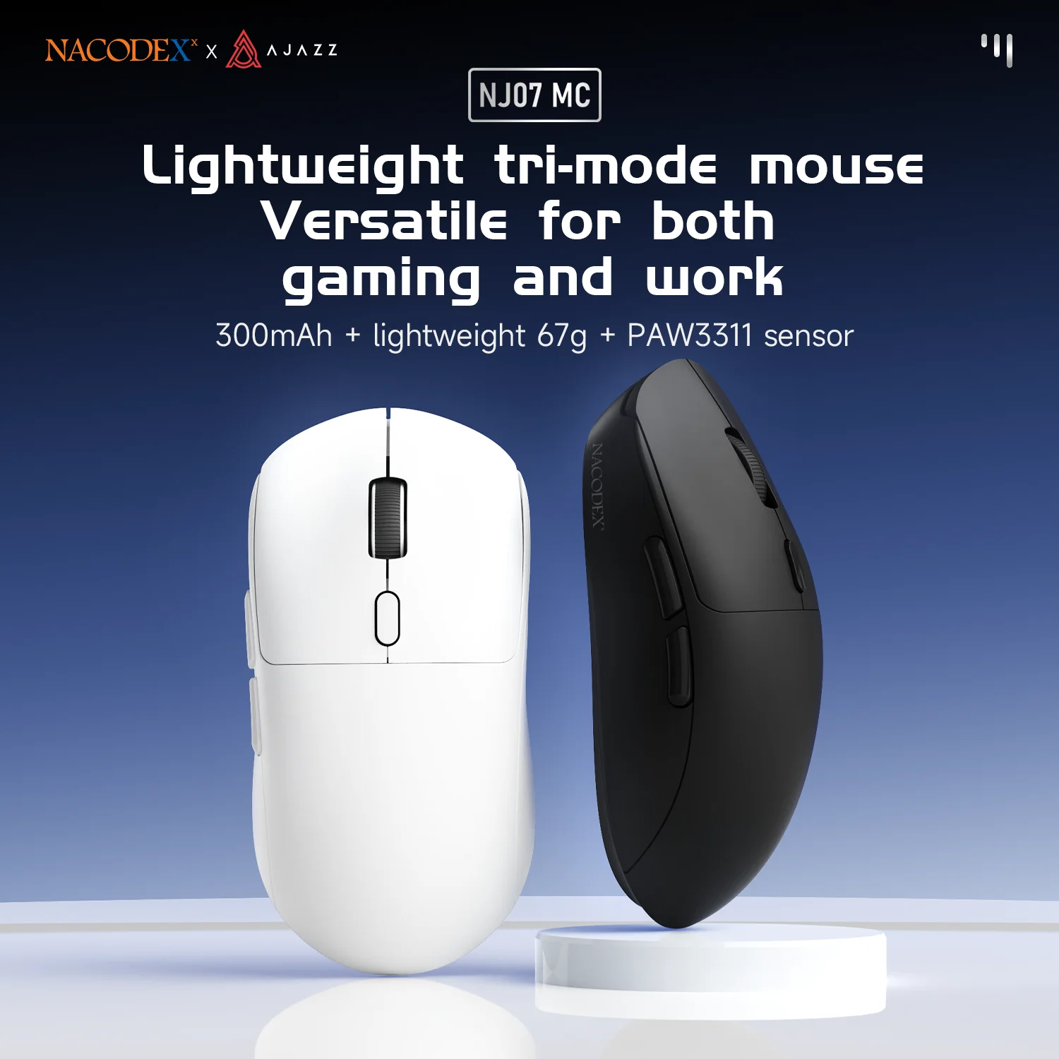 AJAZZ NJ07/MC Three-mode Wired 2.4G/Bluetooth Wireless Lightweight Gaming and Office Mouse Ergonomic Design Mouse