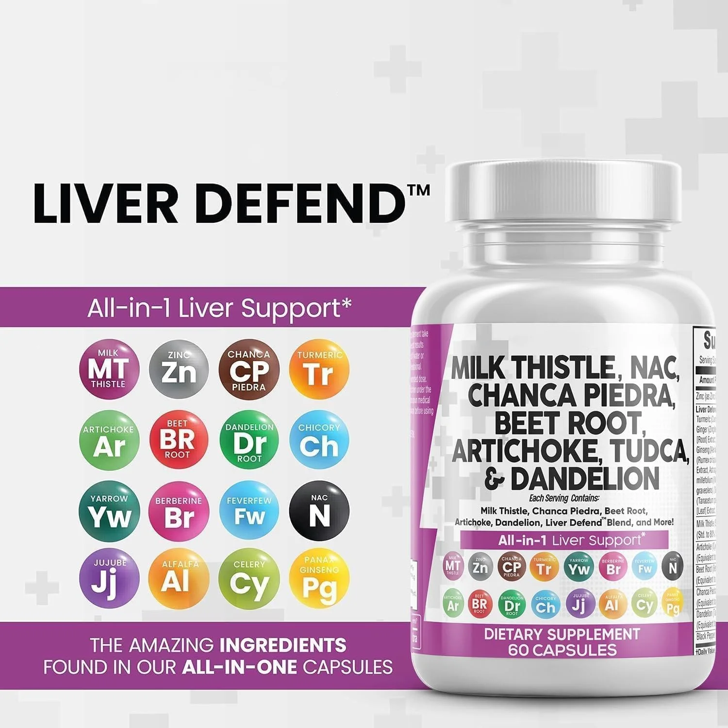 Milk Thistle NAC Chanca Piedra Beet Root Artichoke Astragtalus Dandelion Root Capsules Liver Cleanse & Detox Repair Supplement