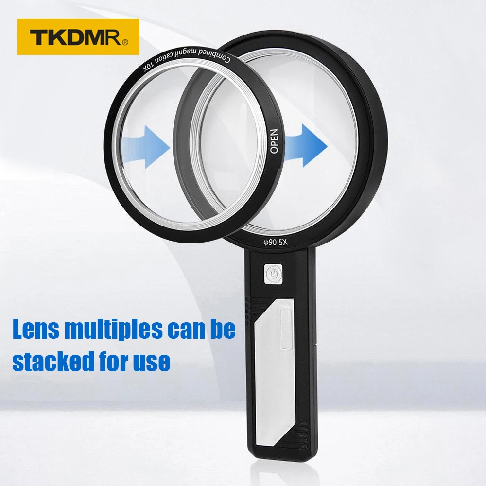 

TKDMR Battery Illuminating 20/15/10X Reading Magnifying Glasses Handheld Magnifier with 8led Loupe for Antique Jade Jewelry