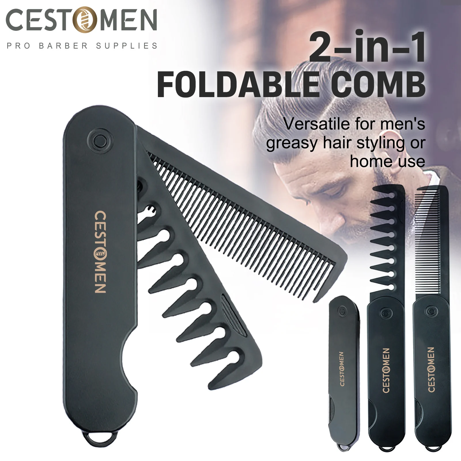 

New Type 2 in 1 Portable Folding Comb Mini Beard Combing Wide Tooth Oil Head Comb Barber Hair Clipper Combs Salon Styling Tools