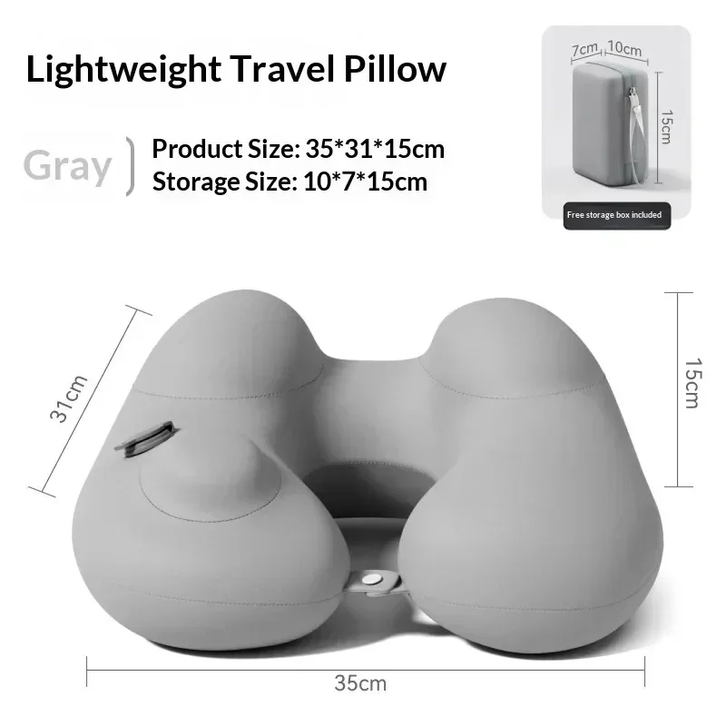 1Pc Press Type Inflatable Pillow U-shaped Pillow, Foldable U-shaped Double Hump Neck Pillow, Portable Outdoor Travel Pillow
