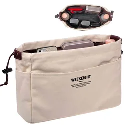 Casual Canvas Handbag Organizer Portable Travel Canvas Storage Bag Sturdy Purse Insert Organizer Bag in Bag with Zipper (2 Size)