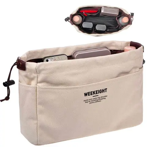 Casual Canvas Handbag Organizer Portable Travel Canvas Storage Bag Sturdy Purse Insert Organizer Bag in Bag with Zipper (2 Size)