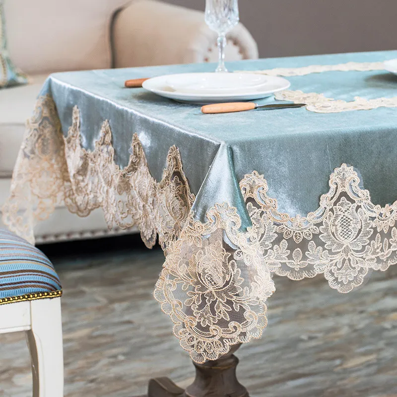 

Luxury Lace Velvet Tablecloth Rectangular Soft Square Coffee Dining Table Cover Party Solid Color Kitchen Home Decor European