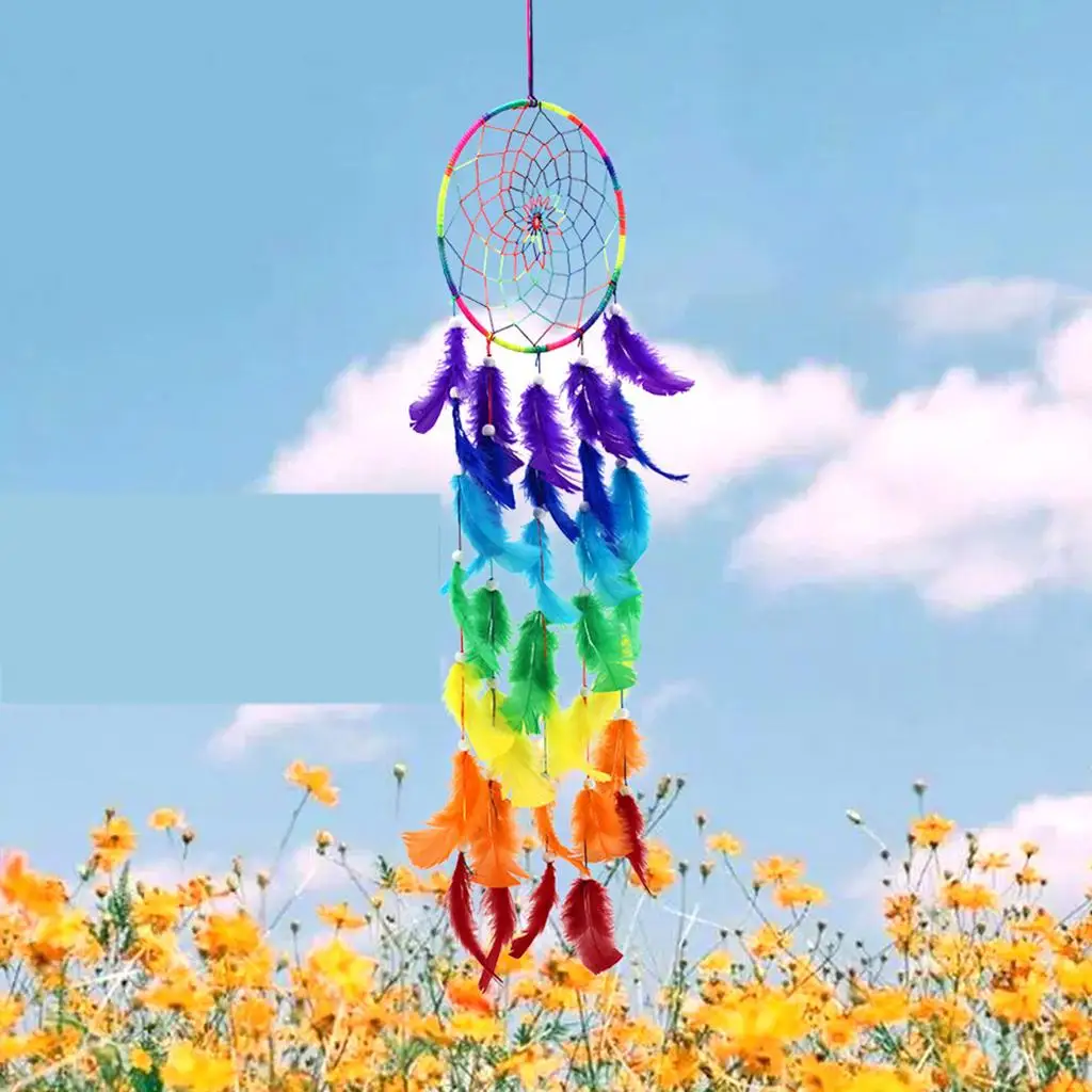 Regenbogen Boho Feder Traumfänger Wandbehang Dekor Home Ornament