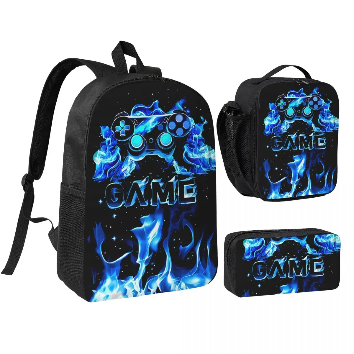 3pcs Gamer Boys Backpack with Lunch Box Set for Kids Teens Elementary Middle School 17″ Video Game Bookbag Travel Back Pack